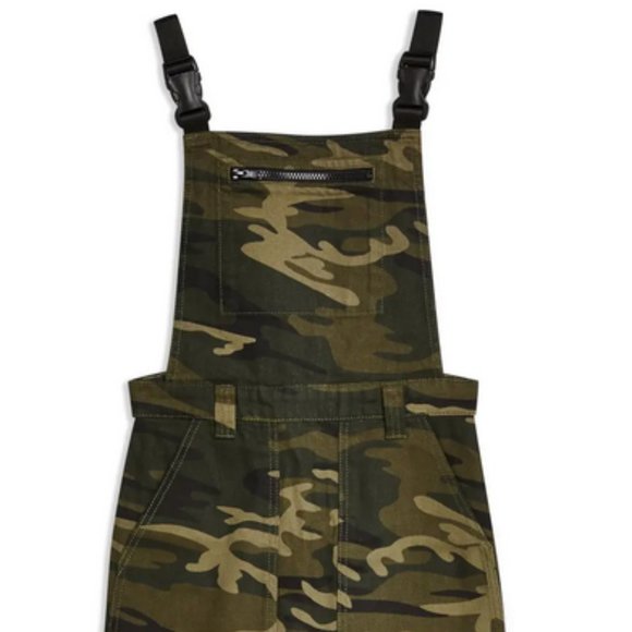 TOPSHOP Camo Denim Buckle Pinafore Dress 2 - Picture 4 of 16